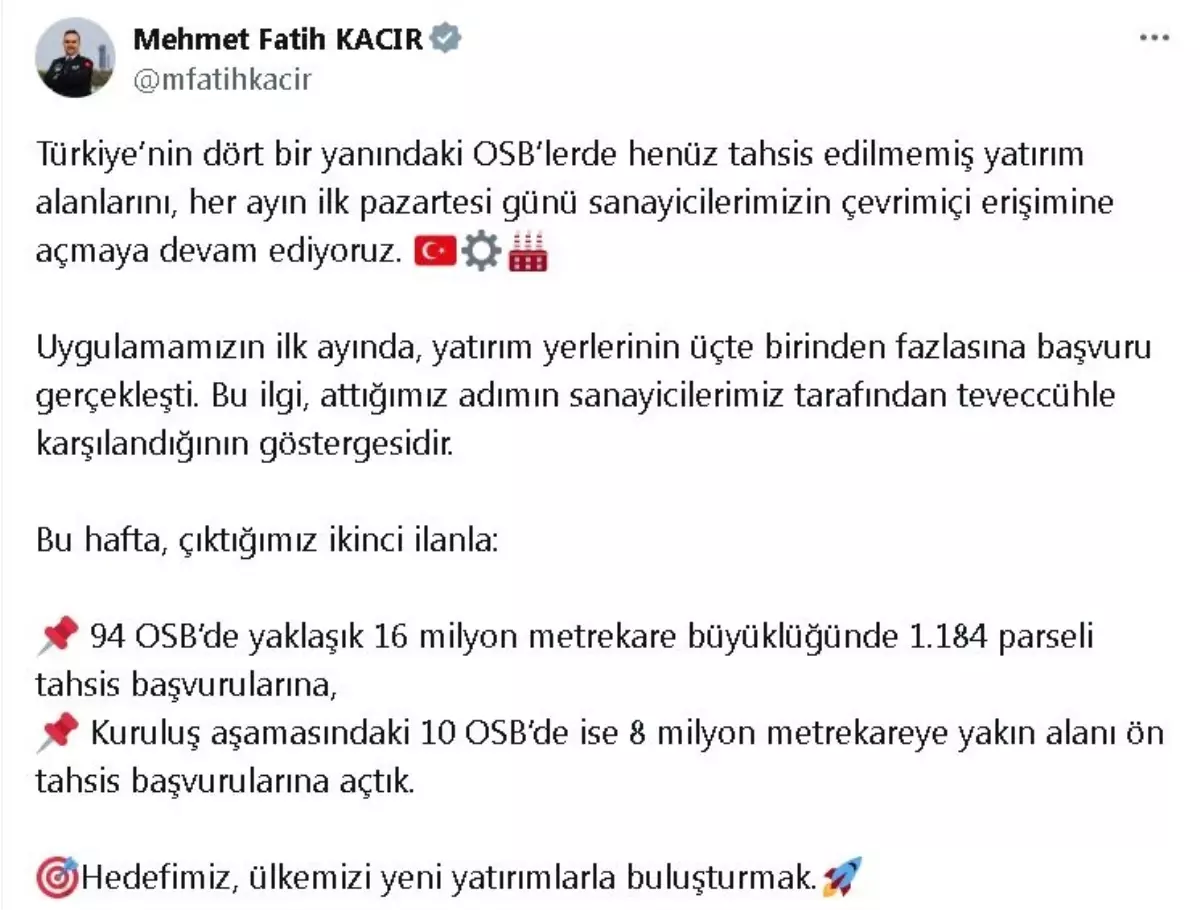 OSB Yatırım Alanlarına Yoğun İlgi